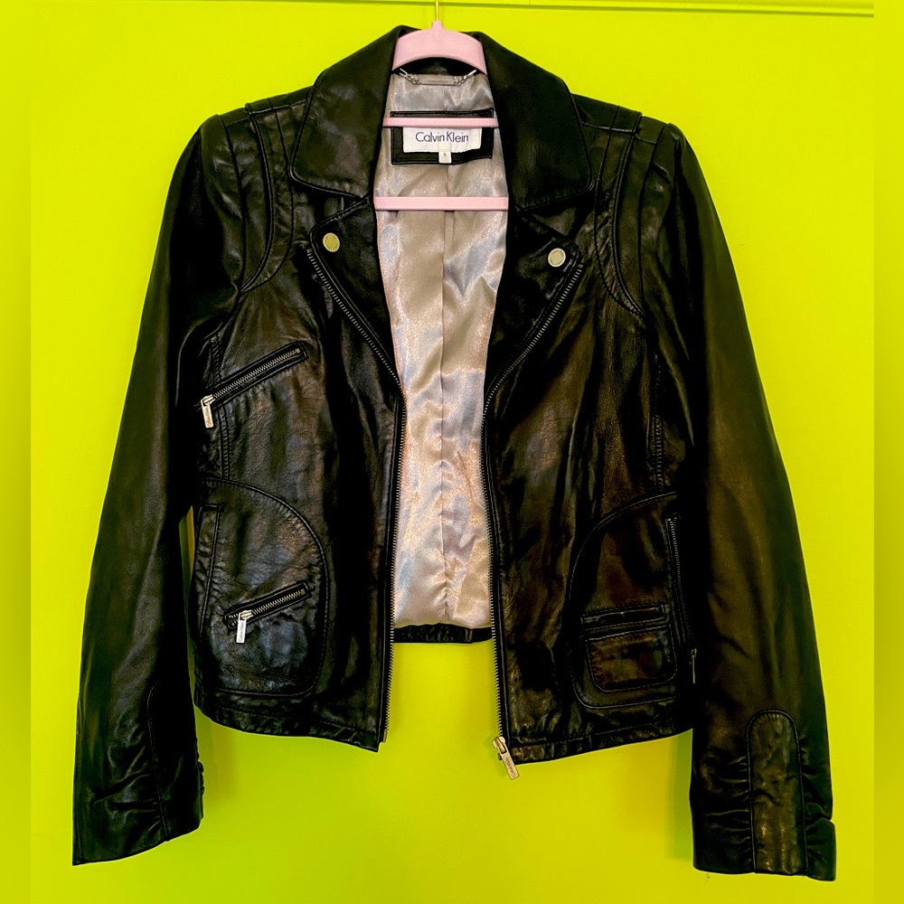 90’s Calvin Klein Black Leather Modern Moto Jacket